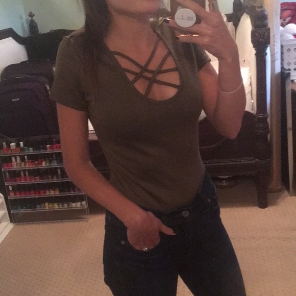 Charlotte Russe Tops - Charlotte Russe small green criss cross bodysuit